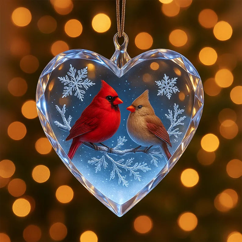 Cardinal Couple Heart Ornament