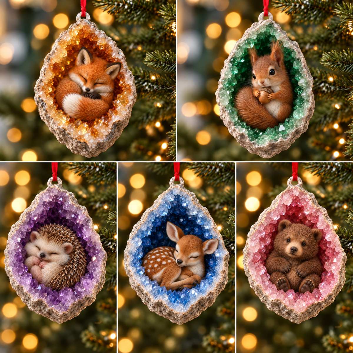 🎄Sleeping Woodland Animals Christmas Ornament