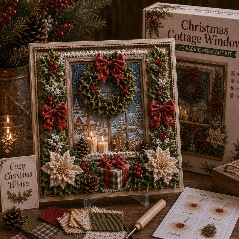🔥🔥 LAST DAY 50% OFF – 🎄🧵 Premium 3D Christmas Fabric Poke Art Kit | No-Sew Holiday Craft with Pre-Punched Board, Fabric Squares & Display Stand 🎅✨
