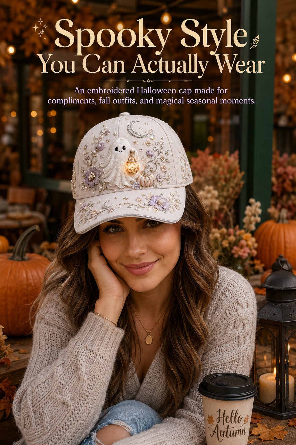 🎃 🎃 3D Halloween Embroidery Cap | Spooky Cute Adjustable Hat for Fall Outfits, Daily Styling & Halloween Parties