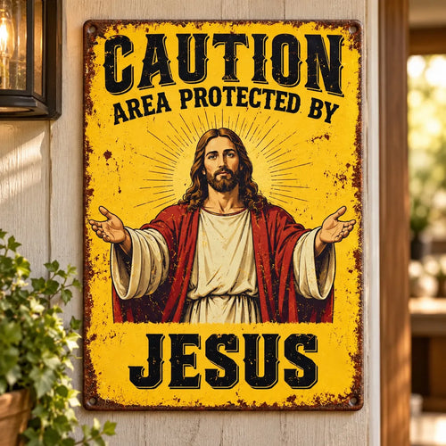 Jesus Protects This Home Vintage Metal Tin Sign