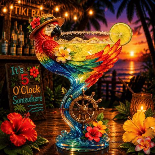 🦜🦜Parrot Paradise Margarita Glass🐢 Tropical Coastal Collector Cocktail Goblet