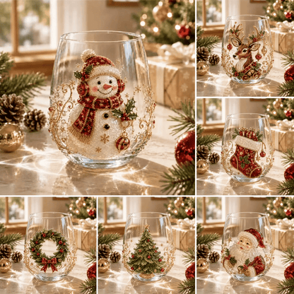 🎄🎄✨  Christmas Glass Art Cup | Luxury Holiday Glassware for Drinks, Decor & Christmas Gifts 🎁