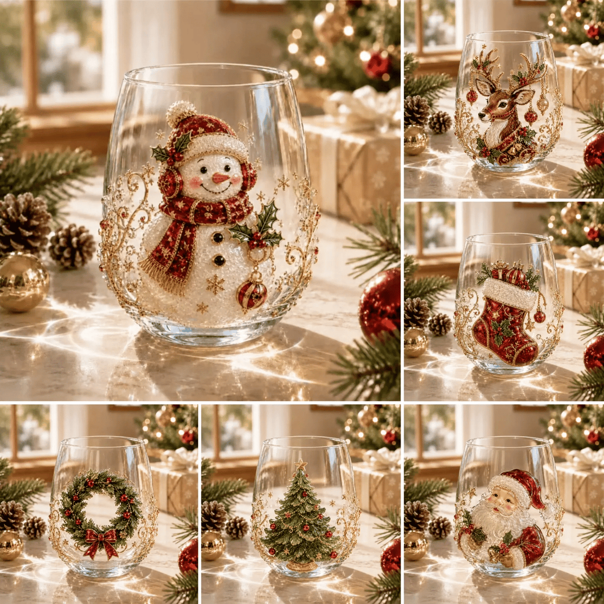 🎄✨ Christmas Glass Art Cup | Luxury Holiday Glassware for Drinks, Decor & Christmas Gifts 🎁