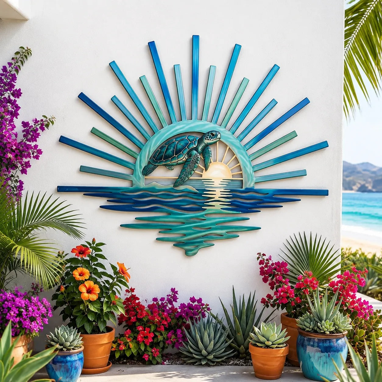 🎅🎅 2026 Christmas Gift 50% Off--🌊 Coastal Sunrise Metal Wall Art | Mermaid, Lighthouse & Sea Turtle Ocean Décor for Patio, Porch & Beach House 🐚