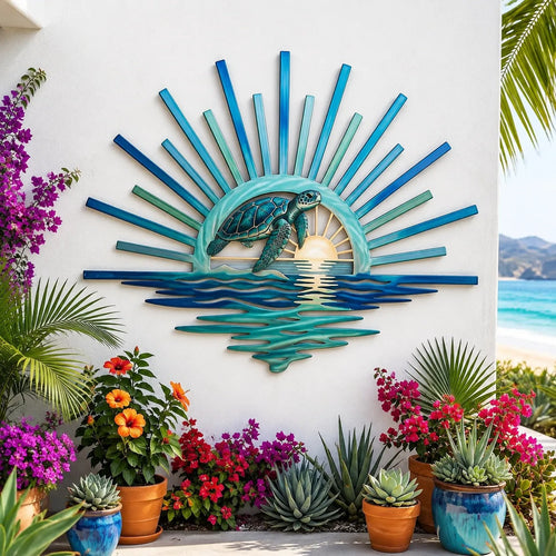 🎅🎅 2026 Christmas Gift 50% Off--🌊 Coastal Sunrise Metal Wall Art | Mermaid, Lighthouse & Sea Turtle Ocean Décor for Patio, Porch & Beach House 🐚