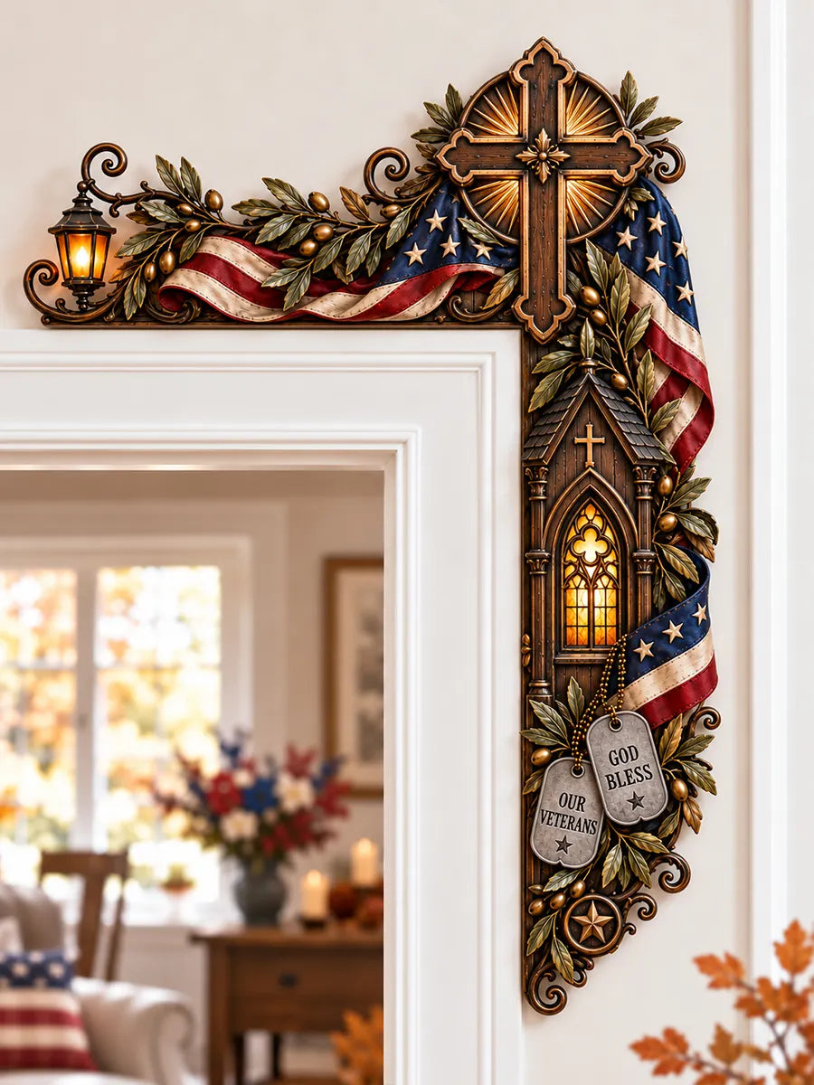 ❤️‍🔥❤️‍🔥Patriotic American Flag & Cross &Veteran Door Frame Corner Decor
