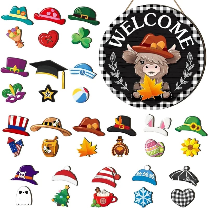 35 PCS Interchangeable Highland Cow Welcome Sign