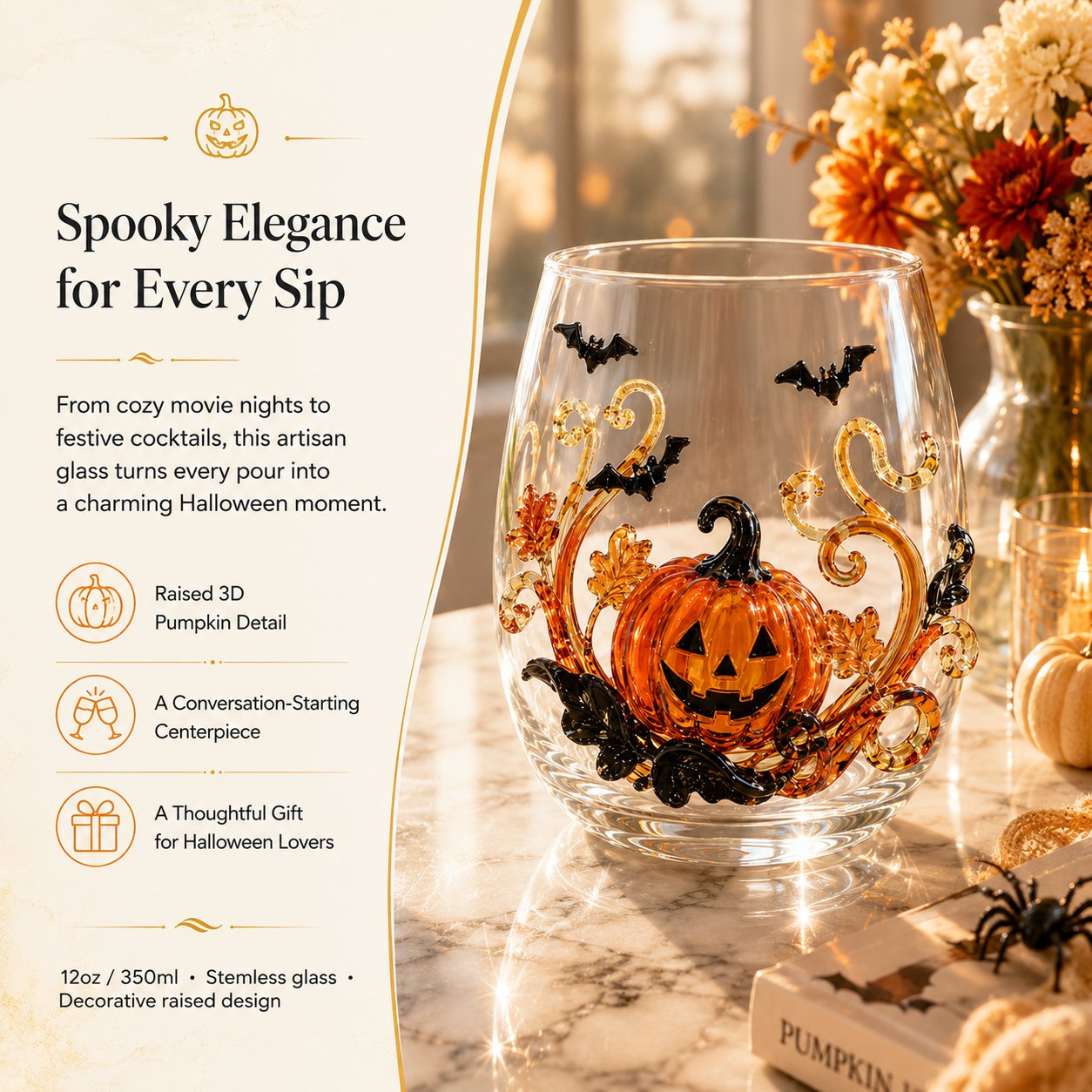 🎃 🎃 3D Halloween Artisan Glassware Collection | For Magical Halloween Sips, Eye-Catching 3D Details, Luminous Festive Party Moments & Cozy Fall Home Bar Glow