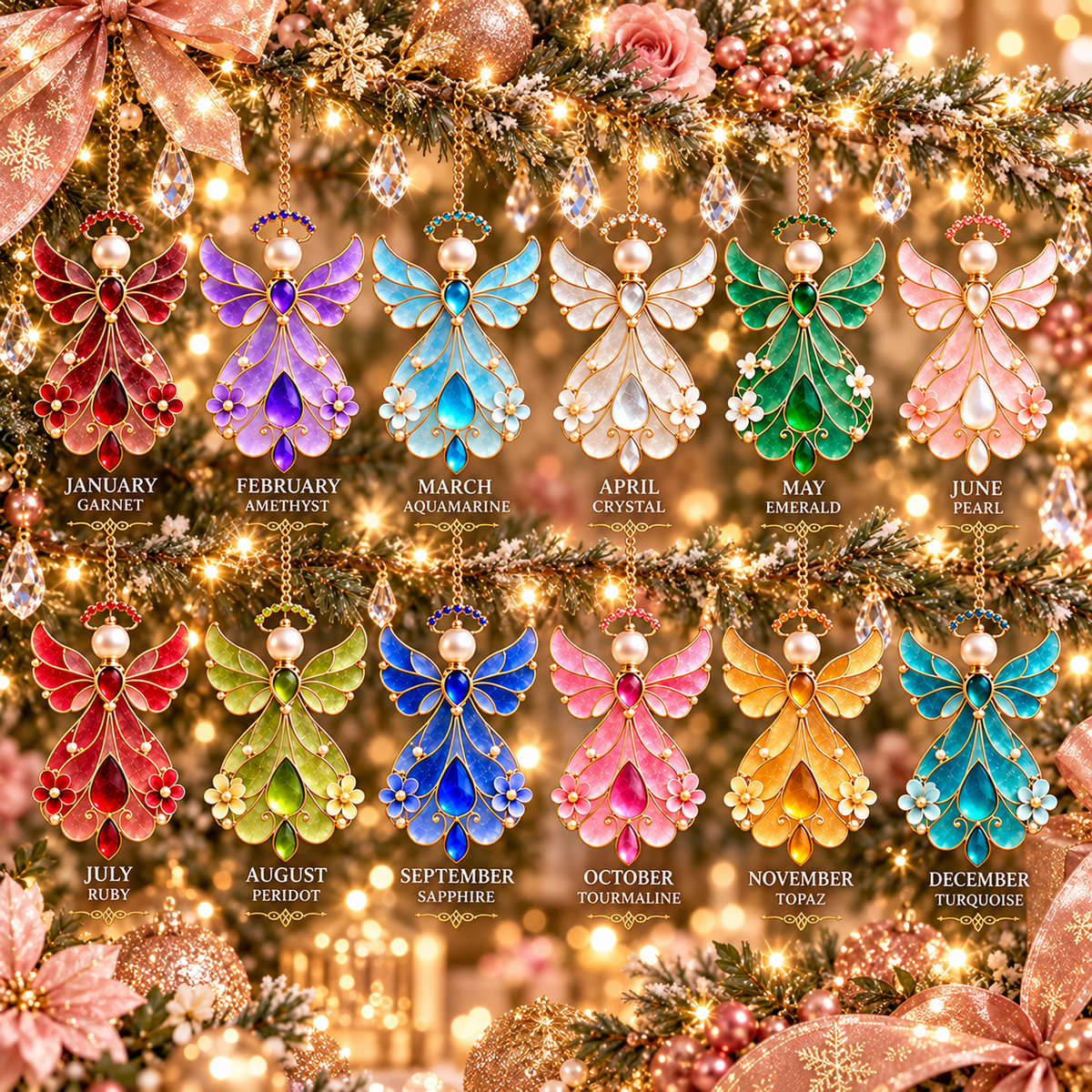 Birth Month Angel Christmas Ornaments – 12 Birthstone Colors