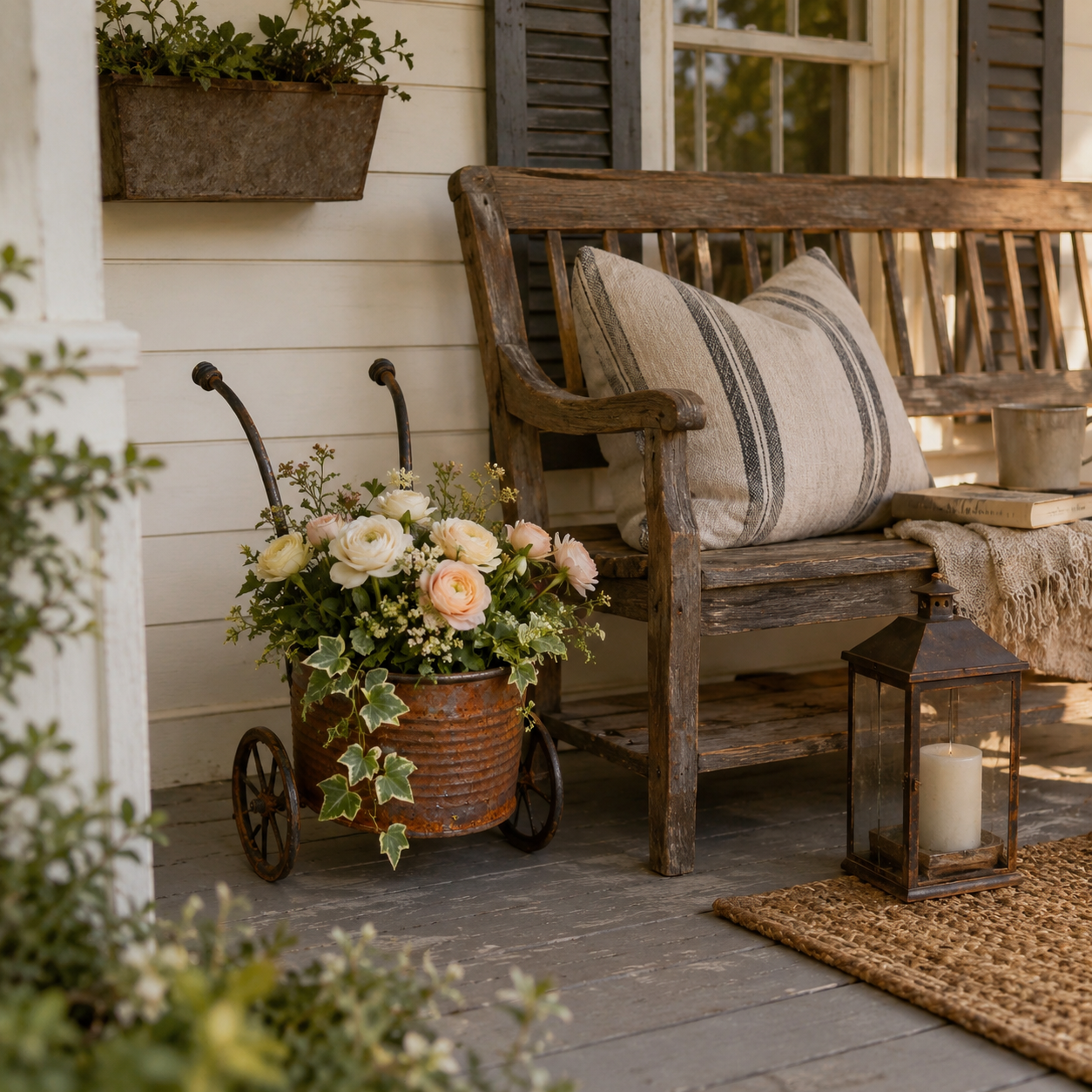 🌸🌸Rustic Metal Wheelbarrow Planter, Vintage Garden Cart Flower Pot