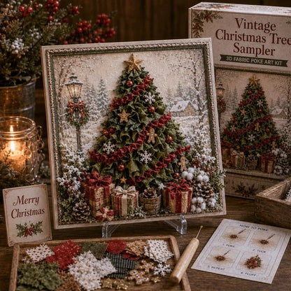 🔥 LAST DAY 50% OFF – 🎄🧵 Premium 3D Christmas Fabric Poke Art Kit | No-Sew Holiday Craft with Pre-Punched Board, Fabric Squares & Display Stand 🎅✨