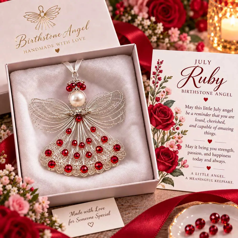 ⏳ ⏳Last Day 50% OFF – 👼Handmade Birthstone Angel Wire Ornament |12 Meaningful Birthstone Colors with Keepsake Card ✨