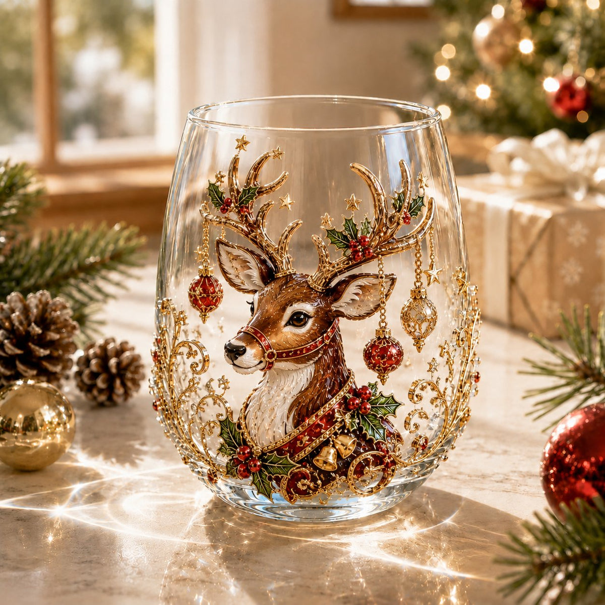 🎄🎄✨  Christmas Glass Art Cup | Luxury Holiday Glassware for Drinks, Decor & Christmas Gifts 🎁