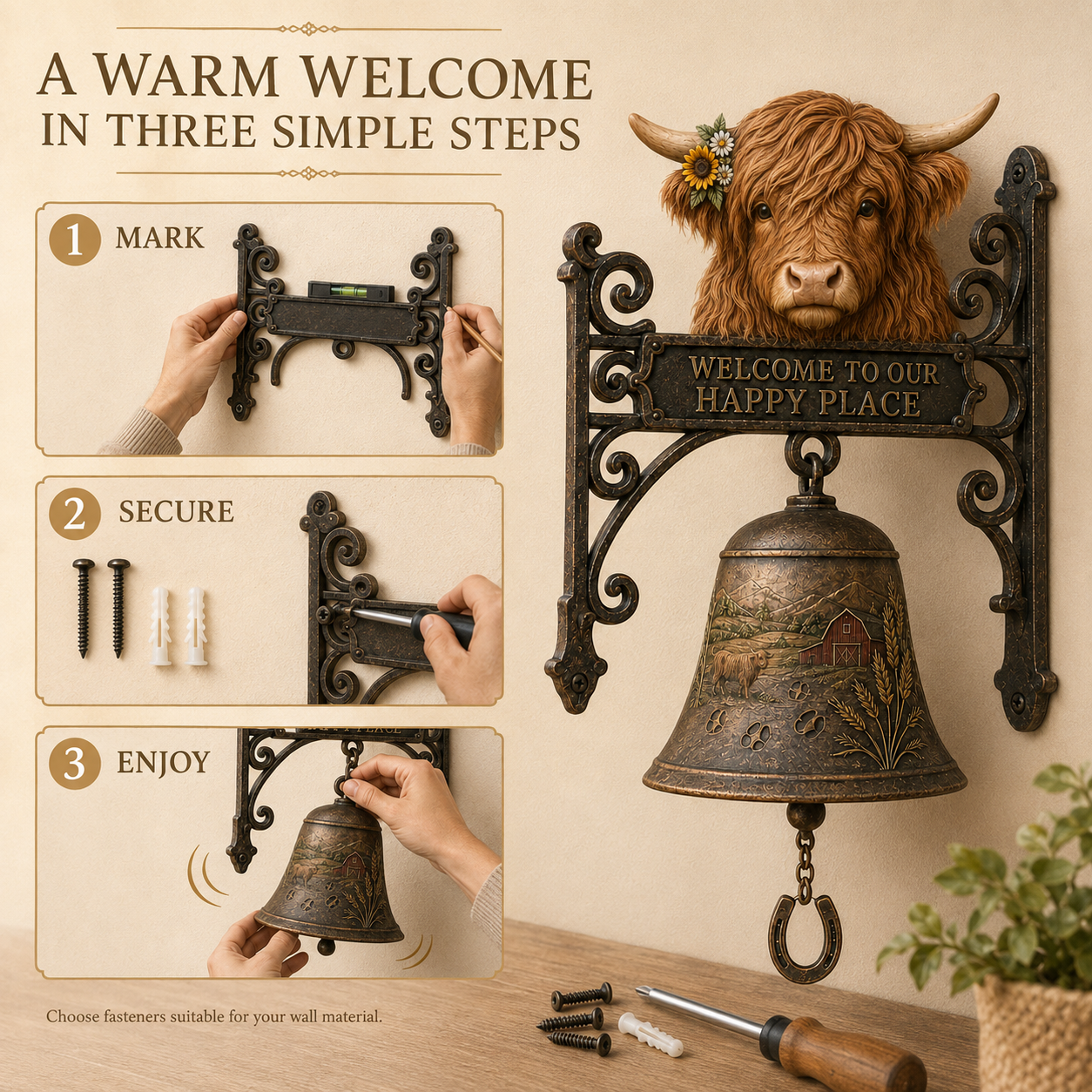 🎅 2026 Christmas Gift 50% Off--🐂Highland Cow Farmhouse Welcome Bell🔔
