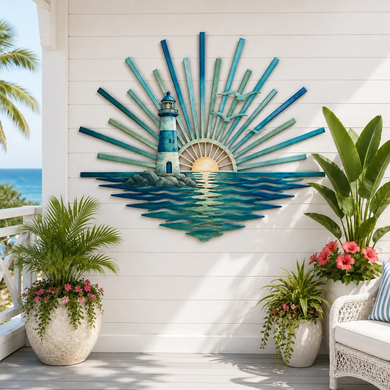 🎅🎅 2026 Christmas Gift 50% Off--🌊 Coastal Sunrise Metal Wall Art | Mermaid, Lighthouse & Sea Turtle Ocean Décor for Patio, Porch & Beach House 🐚