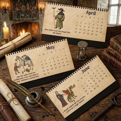 🗓️ Medieval Wisdom 2027 Desk Calendar | Medieval-Inspired Art, Modern Humor & Easy-Flip Spiral Binding 🏰