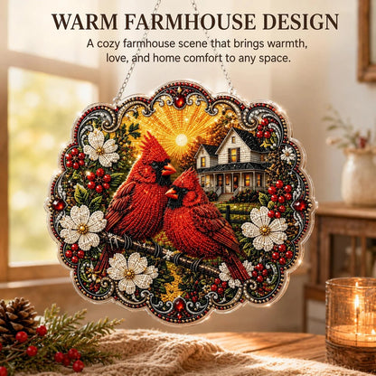 ✨🐦Beginner-Friendly-🐦Cardinals & Sunrise Diamond Art Hanging Ornament Kit