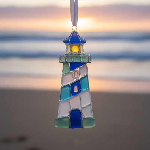 Sea Glass Lighthouse Ornament
