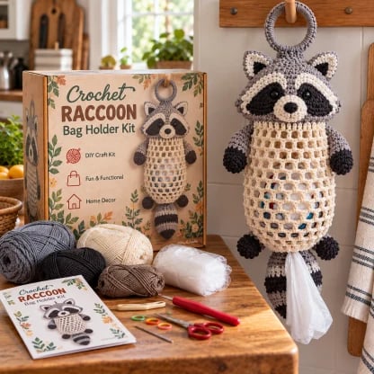 Kit DIY de crochet porte-sac en forme d’animal – Kit de création de rangement suspendu mignon et pratique