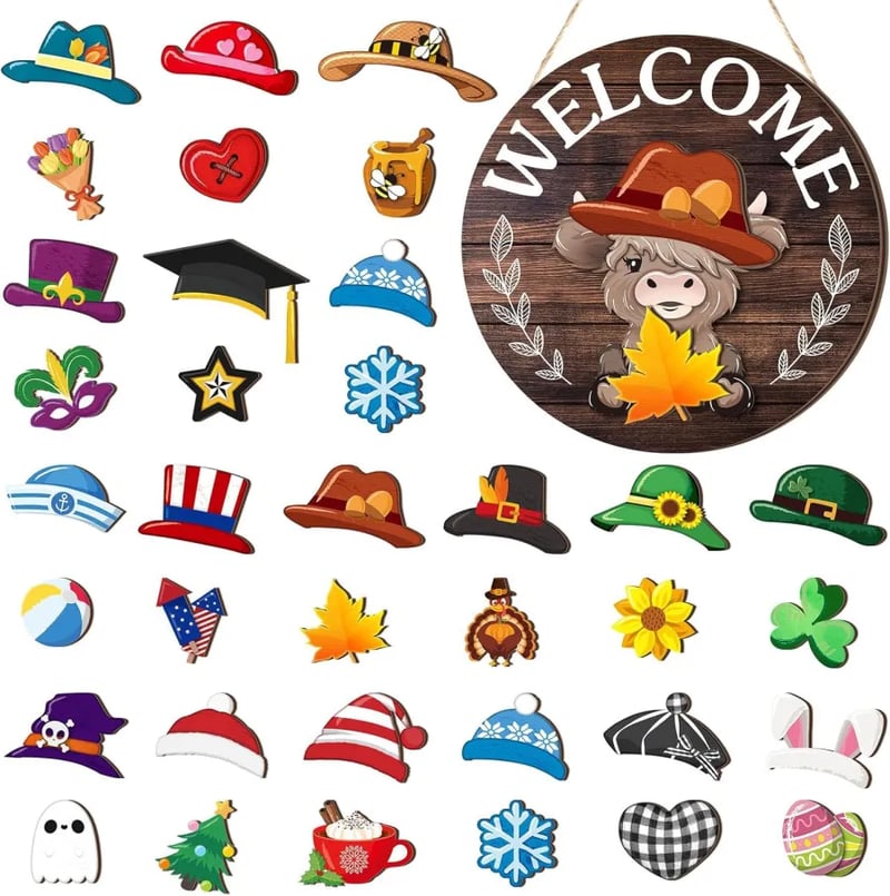 35 PCS Interchangeable Highland Cow Welcome Sign