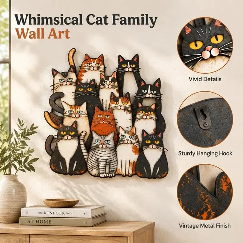 ⏰LAST DAY 50% OFF - 😻🐾Whimsical Cat Family Metal Wall Art