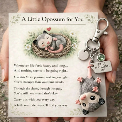 🐁🐁A Little Opossum for You - --2D Style "Still Hanging On" Keychain & Sentiment Card Set