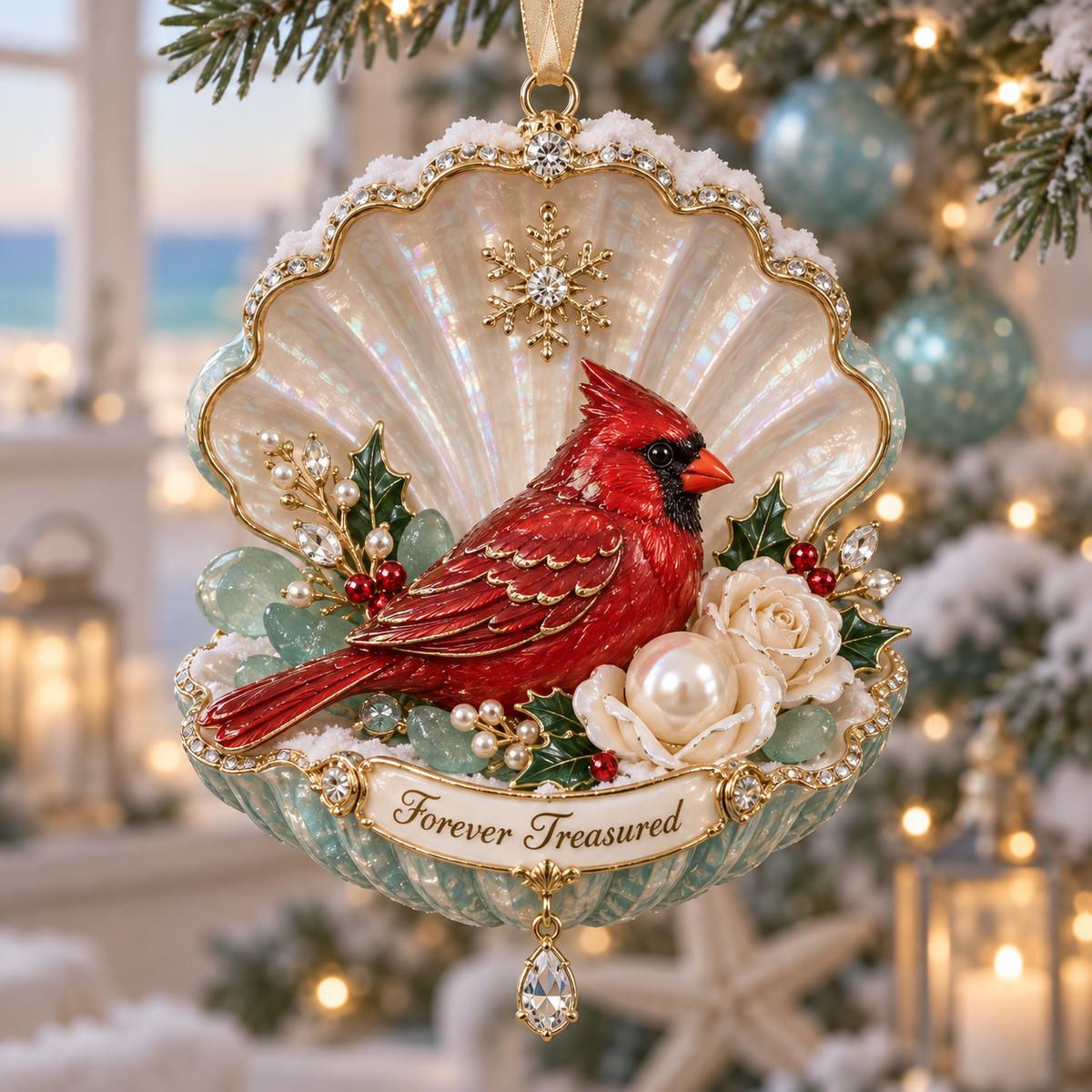 🎅 2026 Christmas Gift 50% Off--Forever Treasured –  Coastal Cardinal Christmas Memorial Ornament Set