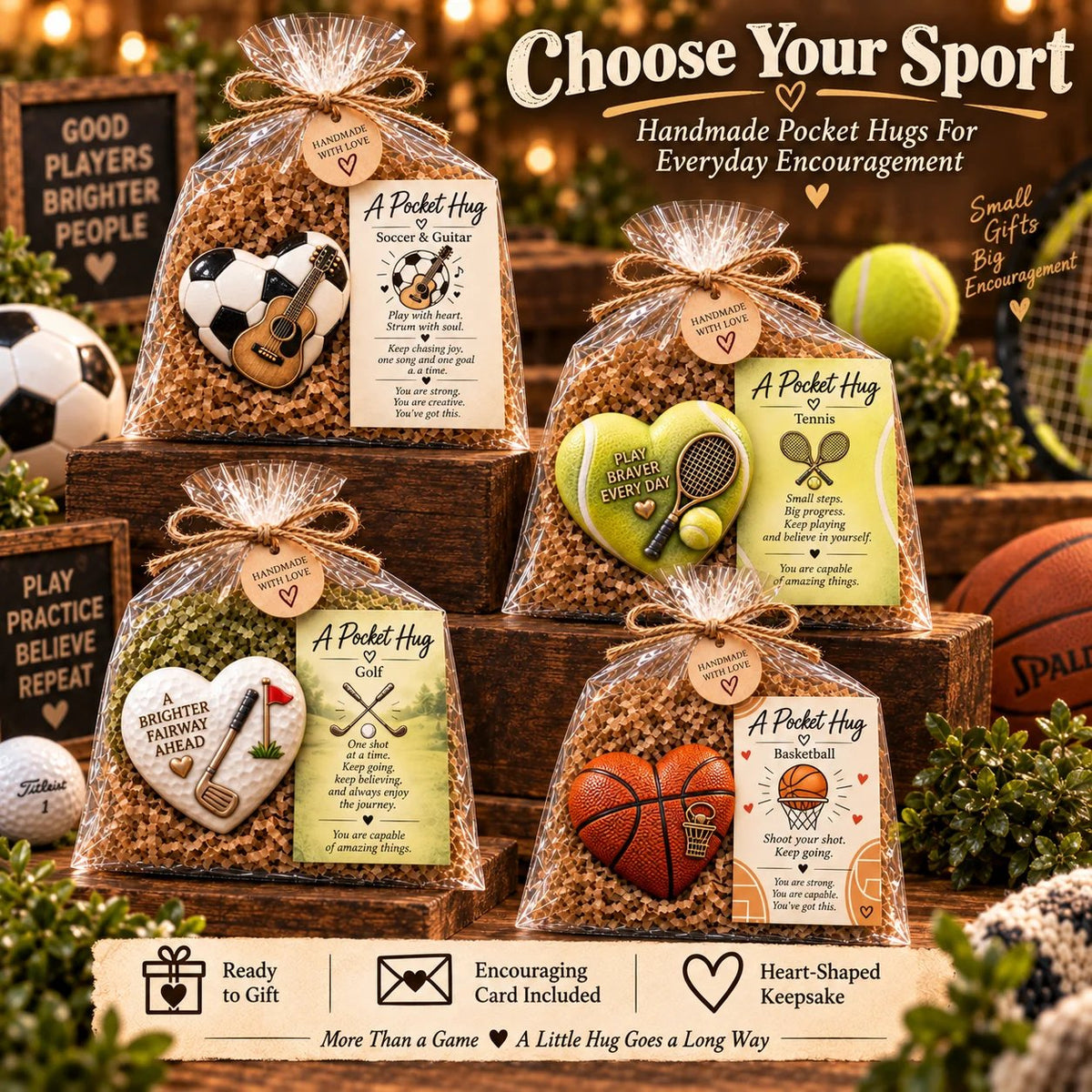 🏆🏆  Sports Pocket Hug – Inspirational Keepsake Gift for Athletes & Sports Lovers ❤️