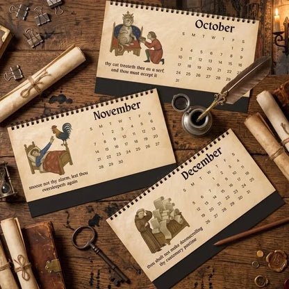 🗓️ Medieval Wisdom 2027 Desk Calendar | Medieval-Inspired Art, Modern Humor & Easy-Flip Spiral Binding 🏰