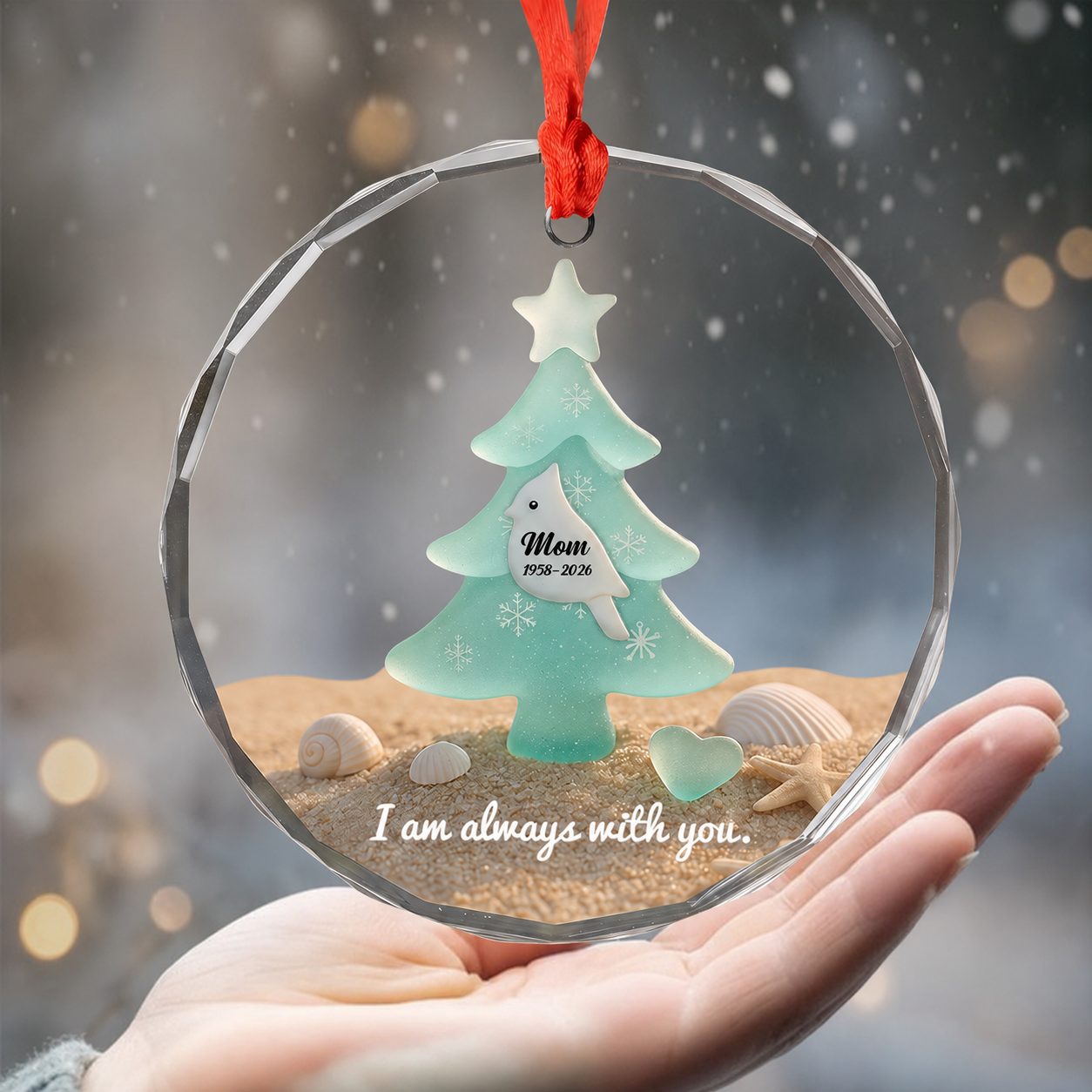 Personalized Memorial Sea Glass Tree Ornament