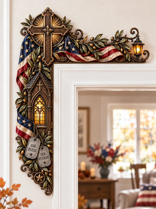 ❤️‍🔥❤️‍🔥Patriotic American Flag & Cross &Veteran Door Frame Corner Decor