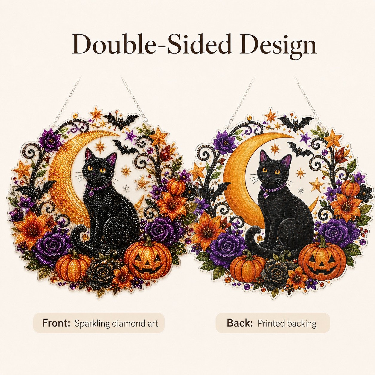 🎃Black Cat Moon Diamond Art Hanging Ornament Kit – Relaxing DIY Halloween Craft 🎃💎 (📦Buy 2 Free Shipping)