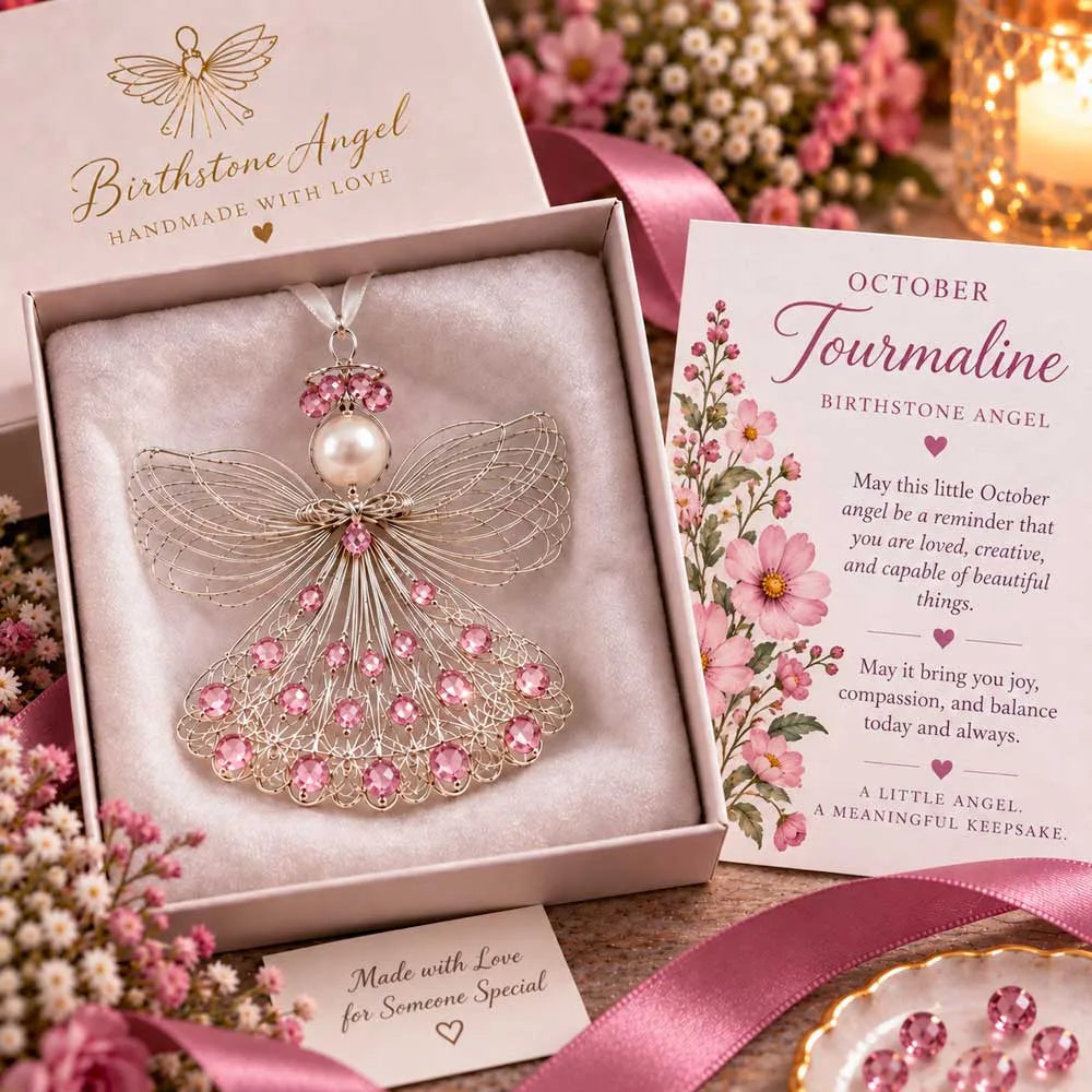 ⏳ Last Day 50% OFF – 👼Handmade Birthstone Angel Wire Ornament |12 Meaningful Birthstone Colors with Keepsake Card ✨