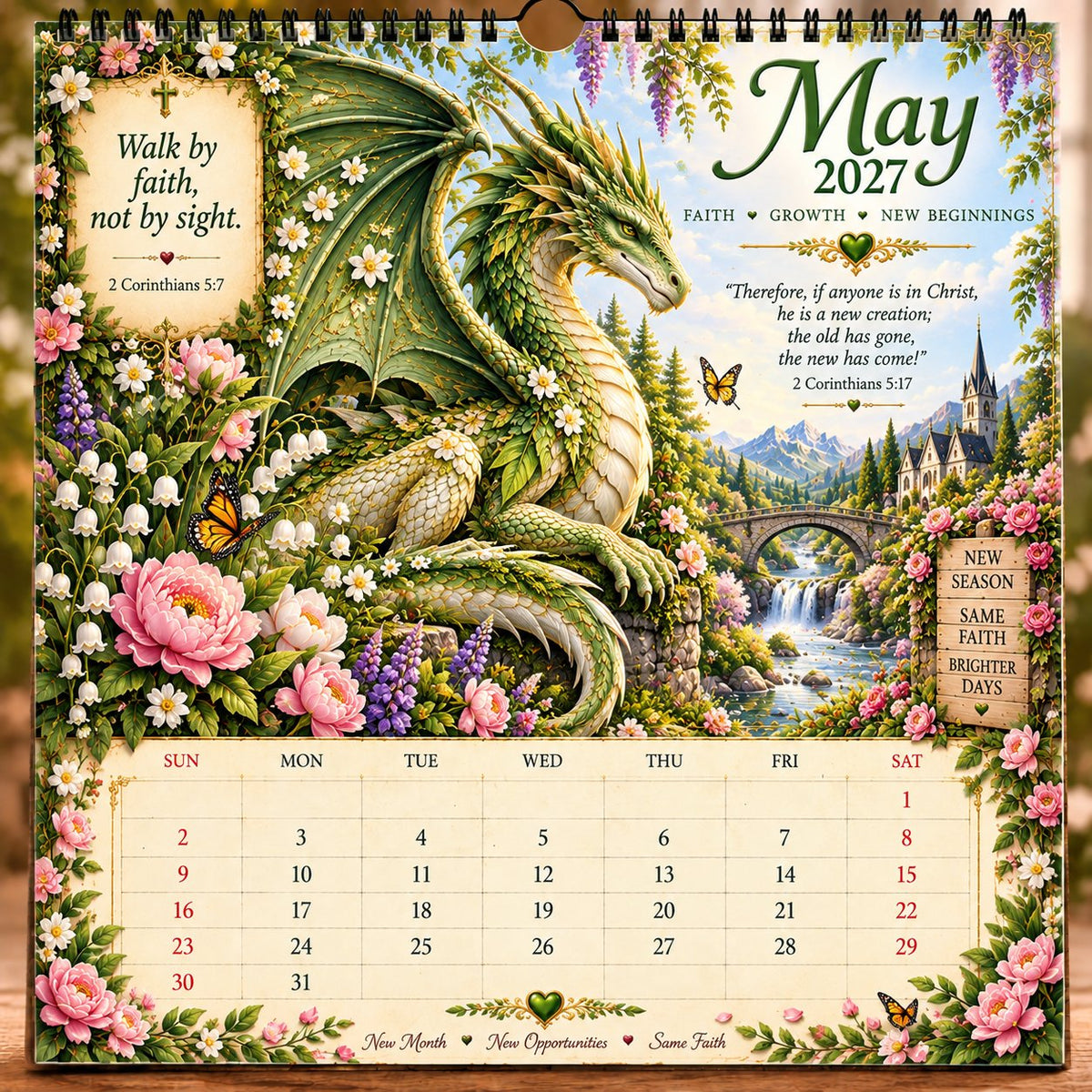 🔥🔥LAST DAY 50% OFF - 🐉📖2027 Dragon Seasons of Faith Calendar – 12 Fantasy Dragons, Scripture & Seasonal Christian Art