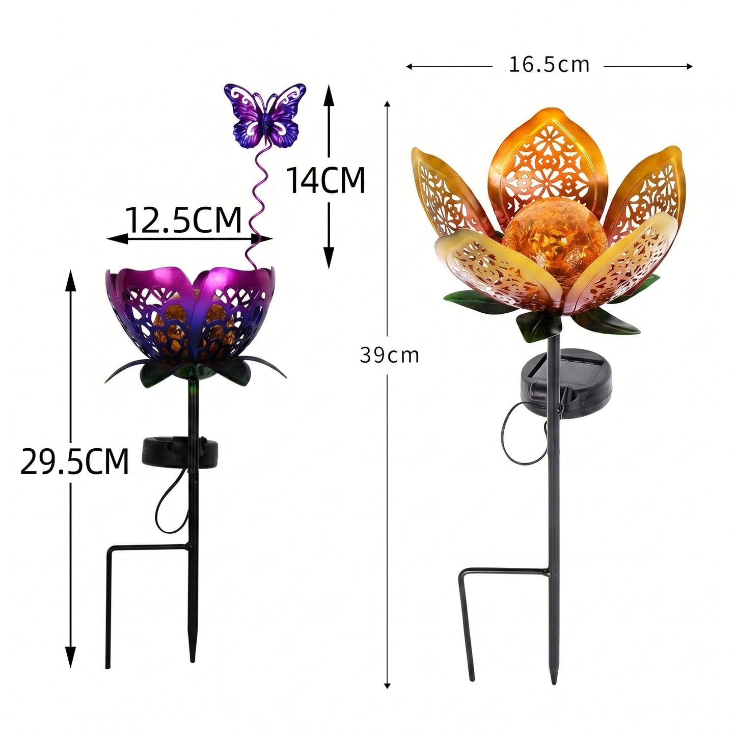 🔥Summer Hot Sale💡Solar Flower Garden Decor Stake Lights, Metal Flower & Butterfly Yard Ornaments (2 Styles)