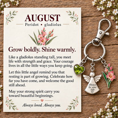 ⏳ Last Day 50% OFF —👼 Always By Your Side: Birth Month Angel & Flower Keychain + Keepsake Card 🌸