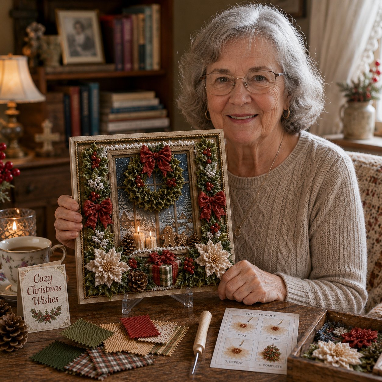 🔥 LAST DAY 50% OFF – 🎄🧵 Premium 3D Christmas Fabric Poke Art Kit | No-Sew Holiday Craft with Pre-Punched Board, Fabric Squares & Display Stand 🎅✨