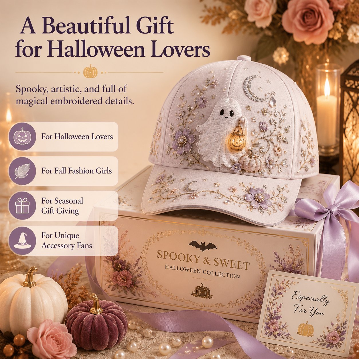 🎃 🎃 3D Halloween Embroidery Cap | Spooky Cute Adjustable Hat for Fall Outfits, Daily Styling & Halloween Parties