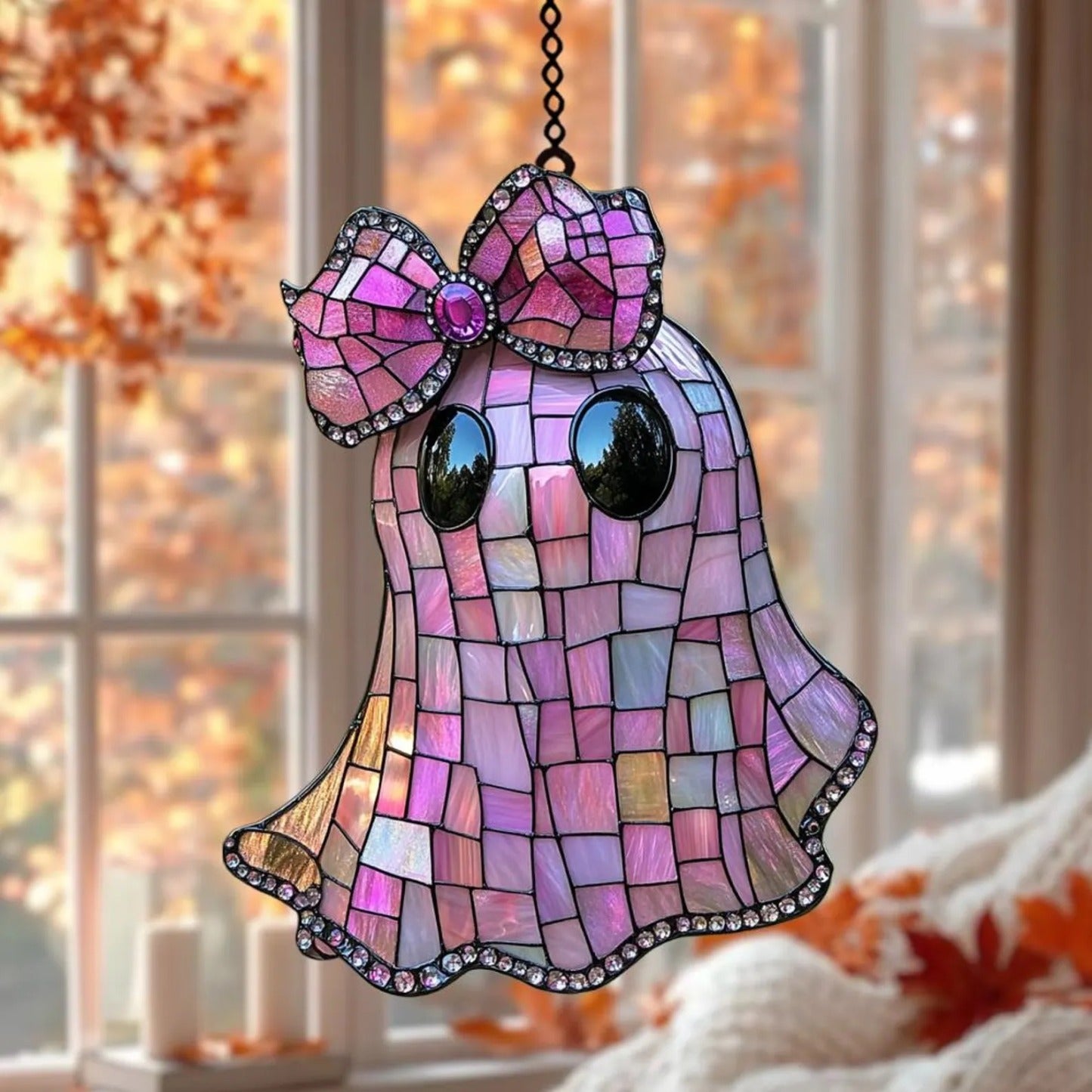 Coquette Pink Ghost Acrylic Suncatcher