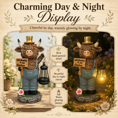 🐂Handcrafted Highland Cow Solar Garden Lantern Statue