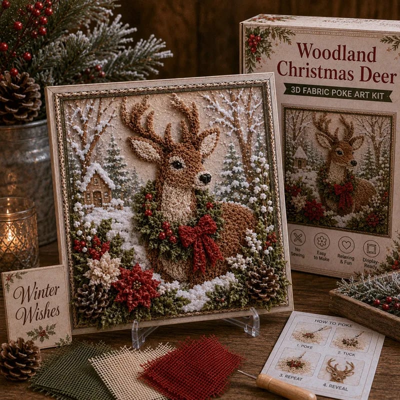 🔥 LAST DAY 50% OFF – 🎄🧵 Premium 3D Christmas Fabric Poke Art Kit | No-Sew Holiday Craft with Pre-Punched Board, Fabric Squares & Display Stand 🎅✨