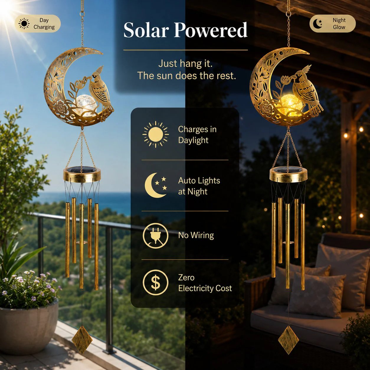 🌙✨ Moon Courtyard Solar Wind Chime