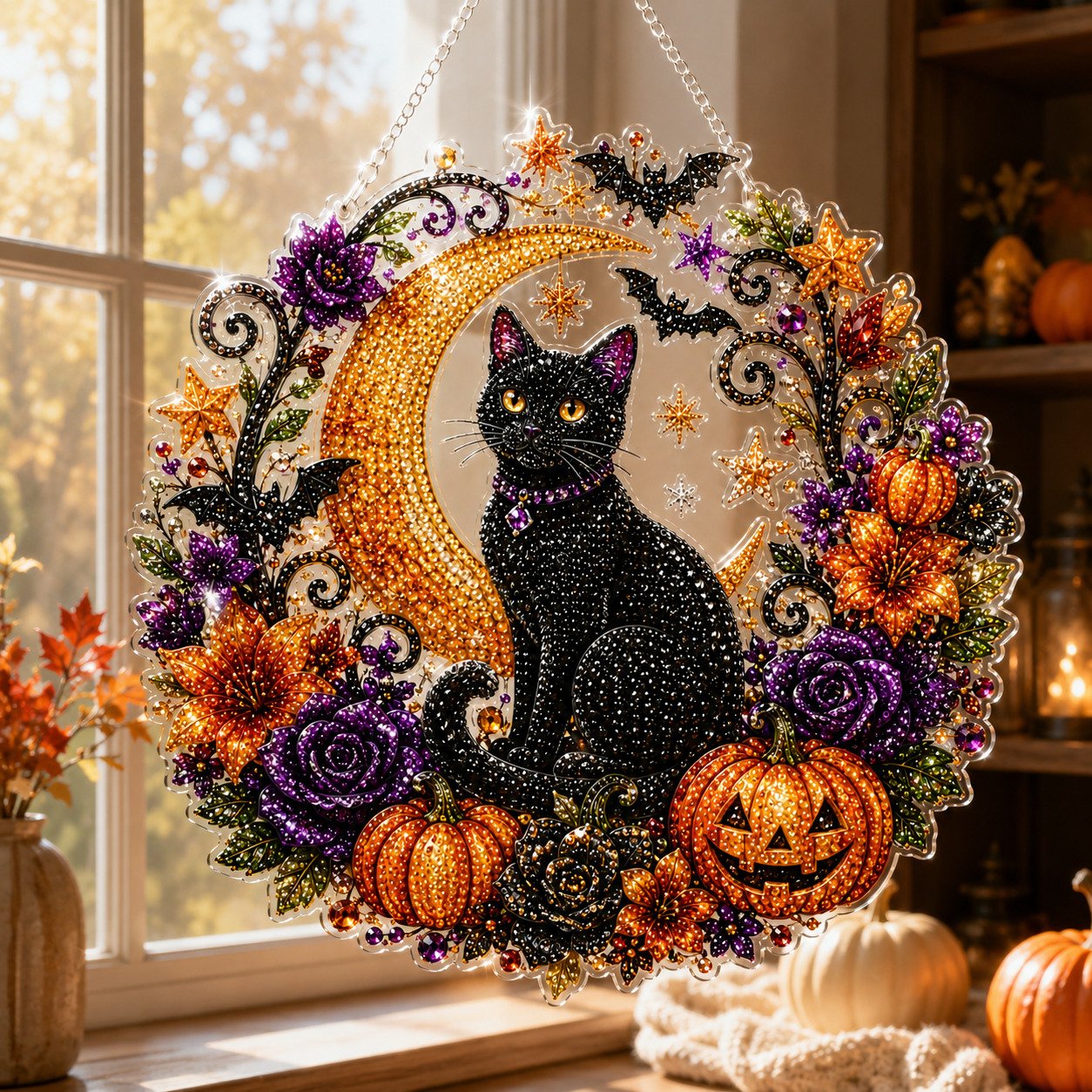 🎃Black Cat Moon Diamond Art Hanging Ornament Kit – Relaxing DIY Halloween Craft 🎃💎 (📦Buy 2 Free Shipping)