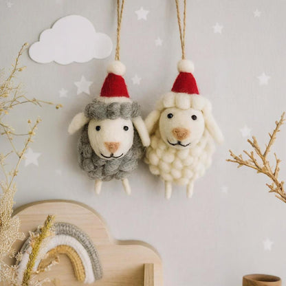🎄🐑 Handmade Wool Felt Sheep Ornaments