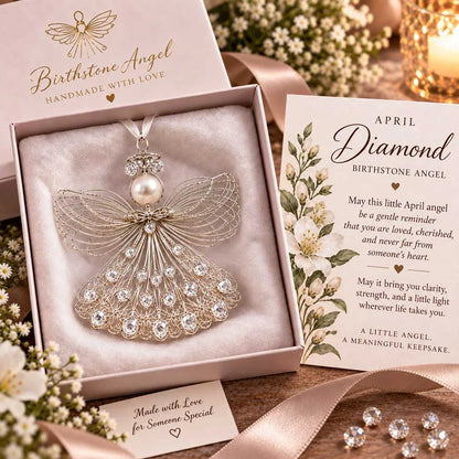 ⏳ ⏳Last Day 50% OFF – 👼Handmade Birthstone Angel Wire Ornament |12 Meaningful Birthstone Colors with Keepsake Card ✨