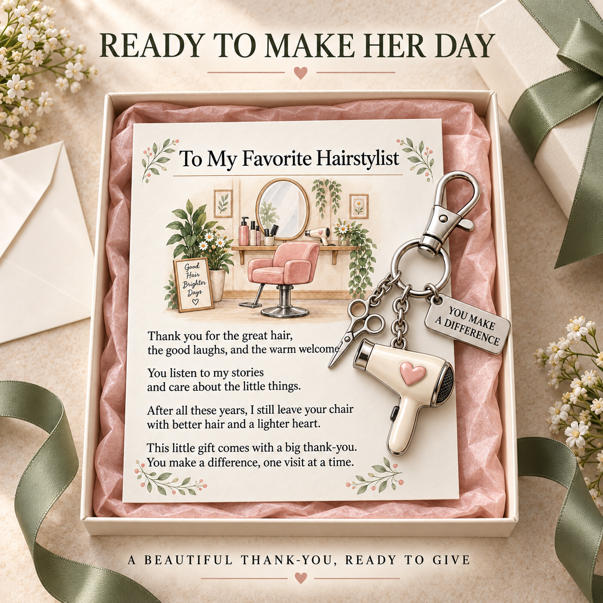 ✨✨ The "You Make a Difference" Appreciation Gift Set – Keychain & Greeting Card ✨