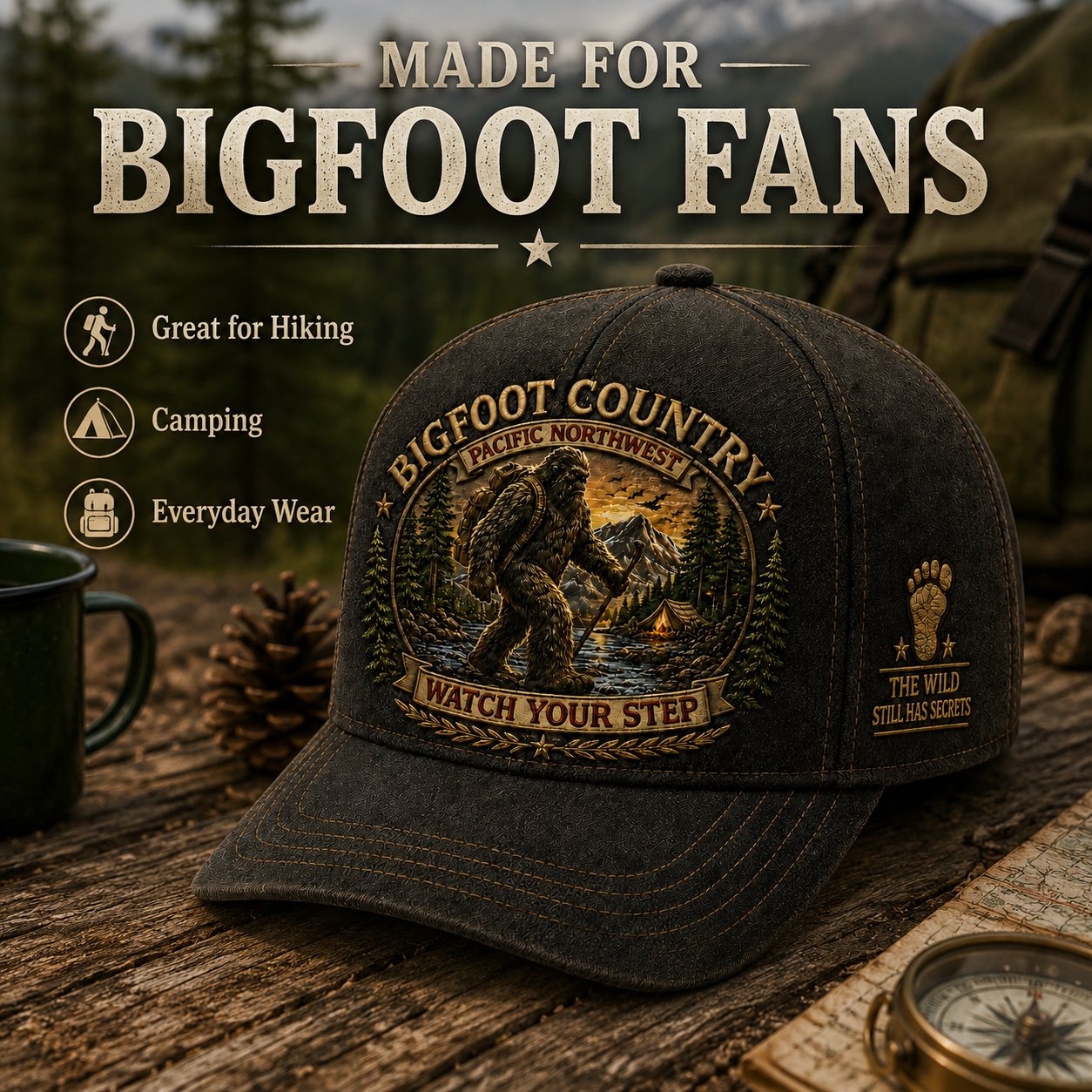 🦶Bigfoot Country Vintage Embroidered Cap – Free Collector Coin Included