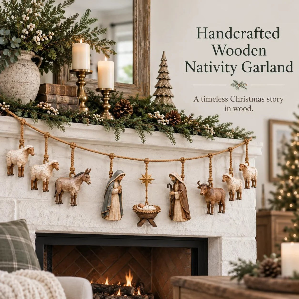 🌹✝️🎄Handcrafted Wooden Nativity Garland(📦Buy 2 Free Shipping)