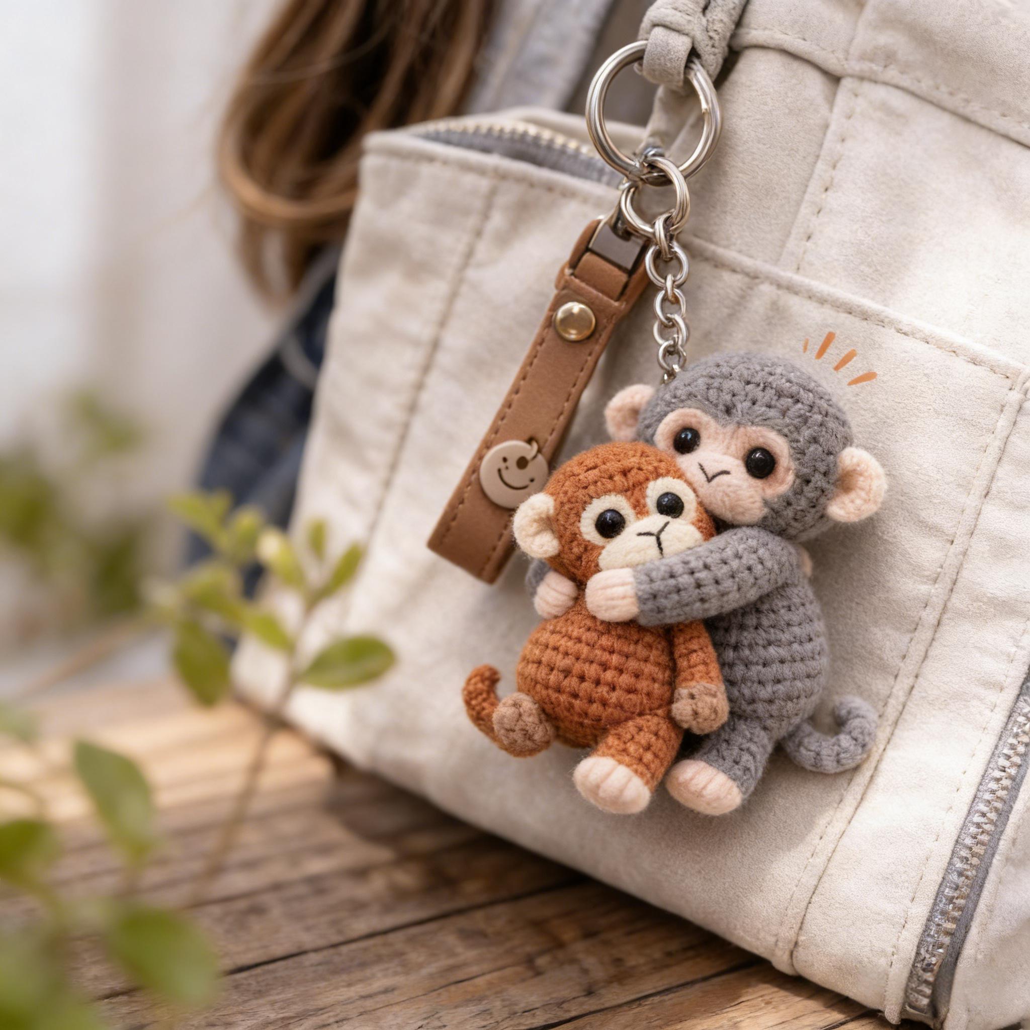 💕Crochet Punch Monkey Keychain